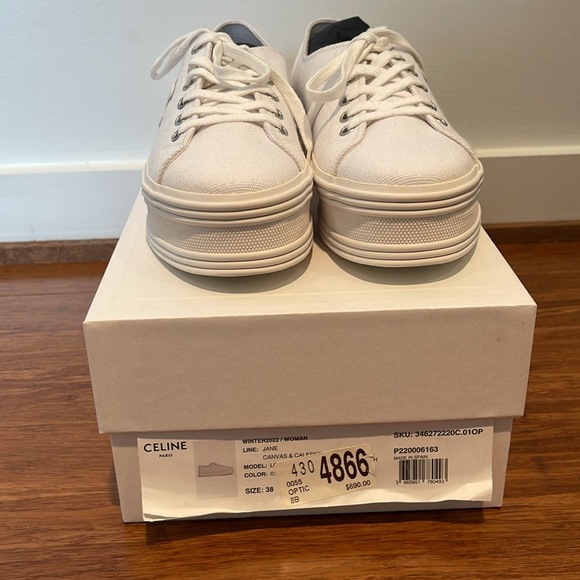 Celine Paris Jane Platform Canvas & Calfskin Sneaker Size 38 / US 8 NIB - Picture 5 of 12